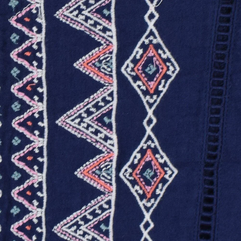 Old Navy Girl's Cotton Bohemian Embroidered Navy Ruffle Sleeve Dress - L (10/12)